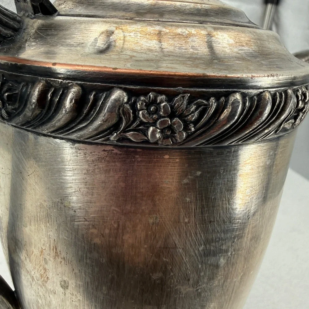 FB Rogers Silver Co 1500 Coffee Pot Silver on Copper Floral Scroll Vintage 1883